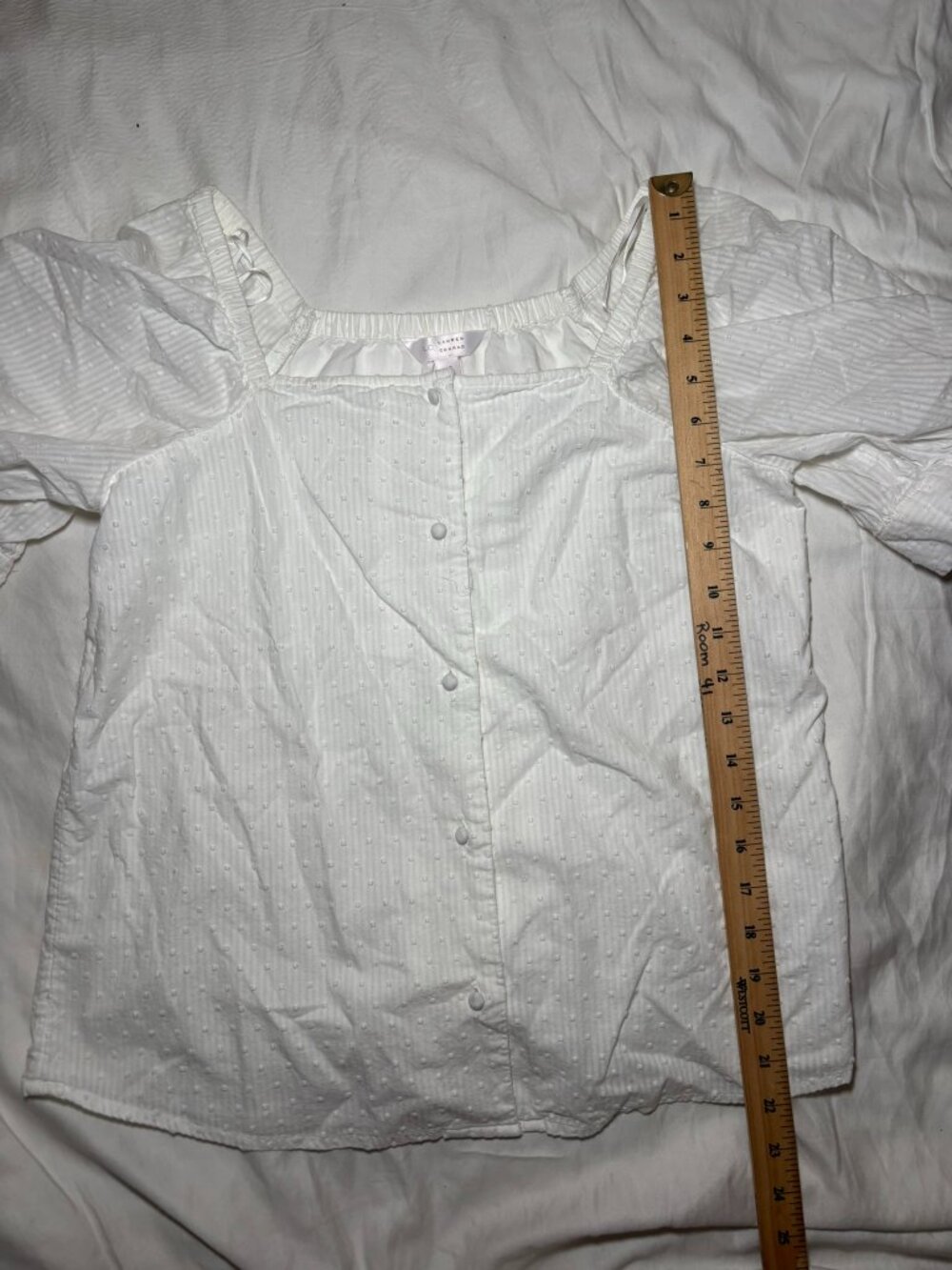 Women's Sz XS White Swiss Dot Puff Sleeve Peasant Blouse Boho Cottagecore - Picture 7 of 10